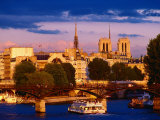 Cruise Boat on Seine River  Heading Under Pont Neuf Bridge  Paris  France