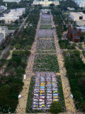 Washington Mall and Names Project Aids Memorial Quilt from the Top of Washington Monument