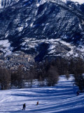 People Skiing Towards Town  Briancon  France