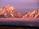 Teton Range with Fog Shrouded Jackson Hole Valley Below  Grand Teton National Park  Wyoming  USA