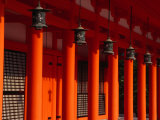 Lanterns and Red Pillars on Replica of Imperial Palace at Heian-Jingu Shrine  Kyoto  Japan