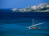 Traditional Sailboat on Rocky Coast of Island  Sassari  Maddalena  Sardinia  Italy