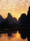 Fisherman on Li River at Sunset  Yangshuo  China