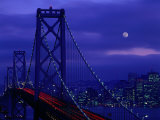 The Bay Bridge with a Full Moon and City Skyline  San Francisco  California  USA