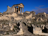 Capitol of Dougga Behind Stone Paved Street and Ruined Houses  Dougga  Tunisia
