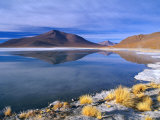 Landscape Reflected in Saline Lake in Arid  High Altitude Terrain  Bolivia