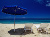 Blue Parasol and Beach Chairs on Manele Bay  Hulopoe Beach  Lanai  Hawaii  USA