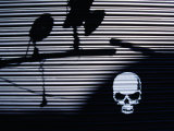 Graffiti and Shadows of Street Lamps on Garage Shutter Door  Tokyo  Japan