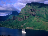 A Sailboat Cruises Past Mountainous Shoreline  Moorea  Society Islands  The  French Polynesia