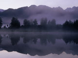 Mountains Reflected in Lake Matheson on Misty Morning  Westland Nat Park  West Coast  New Zealand
