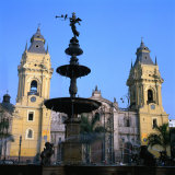 The San Francisco Monastery and Bronze Statue on Plaza De Armas in Lima  Peru
