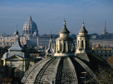 Domes of St Peter's Basilica  Piazza St Pietro and Twin Churches  Piazza Del Popolo  Rome  Italy