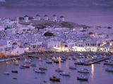 Overview of Mykonos Town harbor  Mykonos  Cyclades Islands  Greece