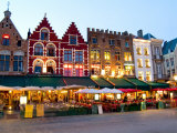 Cafes in Marketplace in Downtown Bruges  Belgium