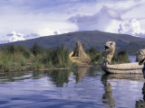 Dragon Boats Made of Reeds  Uros Floating Islands  Lake Titicaca  Peru