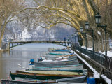 Lake Annecy and Boats Along Canal du Vasse  Annecy  French Alps  Savoie  Chambery  France