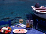 Seaside Table with Salad  Taramosalata  and Glass of Retsina Wine  Loutro  South Crete  Greece