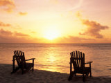 Empty Beach Chairs at Sunset  Denis Island  Seychelles