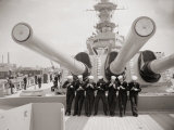 US Sailors Enjoying a Tub of Ice Cream after Their Ship the US Iowa Docks at Portsmouth  July 1955