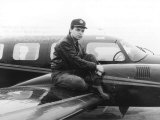 Gary Numan Pop Star Poses Beside His Pride and Joy a Black Navajo Twin-Engined Plane  February 1982
