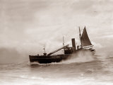 A Lowestoft Herring Boat Ploughing Through a Moderate Swell in the North Sea  1935
