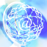 At Center of Blue Globe and Atom Model