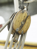 Wooden Pulley and Rope of Boat Rigging