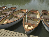 A Dock with Several Rowboats Lined up in the Water