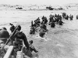 American Troops Under Enemy Fire Wading Through the Sea to Land on the Beaches of Normandy France