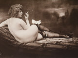 Portrait of a Young Woman Posing Naked  with Her Back Turned  as She Smokes a Cigarette