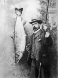 What a Whopper! a Victorian Gentleman Stands Proudly Next to the Salmon He Has Caught
