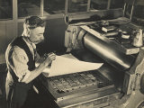 Printer in a Waistcoat with a Handlebar Moustache Checks His Printing Chase on the Chase