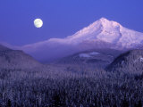 Moon Rises Over Mt Hood  Oregon Cascades  USA