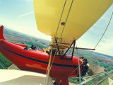 Passenger and Pilot in Biplane over Tulip Fields  Skagit Valley  Washington  USA