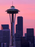 Dawn View of Space Needle and Downtown Seattle  Washington  USA