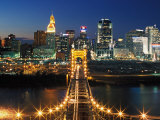 View From John A Roebling Bridge Between Cincinnati  Ohio and Covington  Kentucky  USA