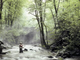 Fly Fisherman Near a Stone Bridge