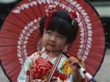 Girl Dressed in Kimono  Shichi-Go-San Festival (Festival for Three  Five  Seven Year Old Children)