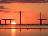 Sunrise Behind Sunshine Skyway Bridge  Florida  USA