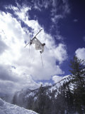 Low Angle View of a Skier in Mid Air