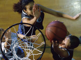 High Angle View of Teenage Girls Playing Basketball