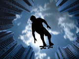 Skateboarder Silhouette Among Skyscrapers