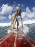 On-surfboard View of a Female Surfer