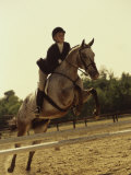 Jockey And a Horse Jumping Over a Hurdle