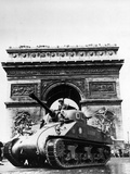 A Tank of the French Armored Division Passes by the Arc De Triomphe