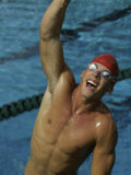 High Angle View of a Male Swimmer Raising His Hands in the Air