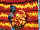Indian Muslim Artisan Carries Freshly Dyed Kalawa