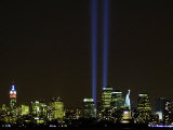 Two Beams of Light Light up the Sky Above Manhattan