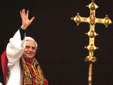 Pope Benedict XVI Waves to the Crowd