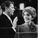 Nancy Reagan Proudly Watches as Her Husband Ronald Reagan Takes the Oath of Office